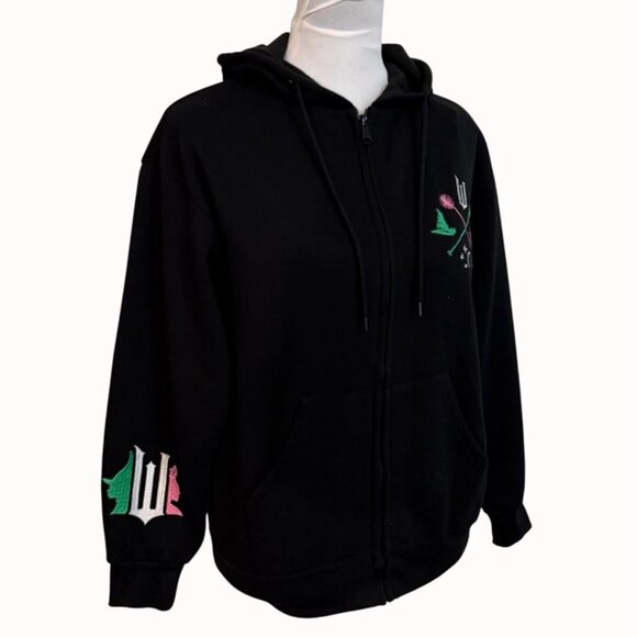 Wicked Womens Black Hoodie Size XS Sweatshirt Embroidery Witchy Kangaroo Pockets - Picture 6 of 16